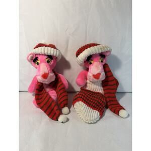 Lot Of Two 1980 Pink Panther Mighty Star Plush Christmas Hat, Scarf, & Stocking